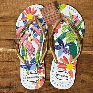 Havaianas Flip Flops Slim Tropical Floral Cheetah Sandals 11/12